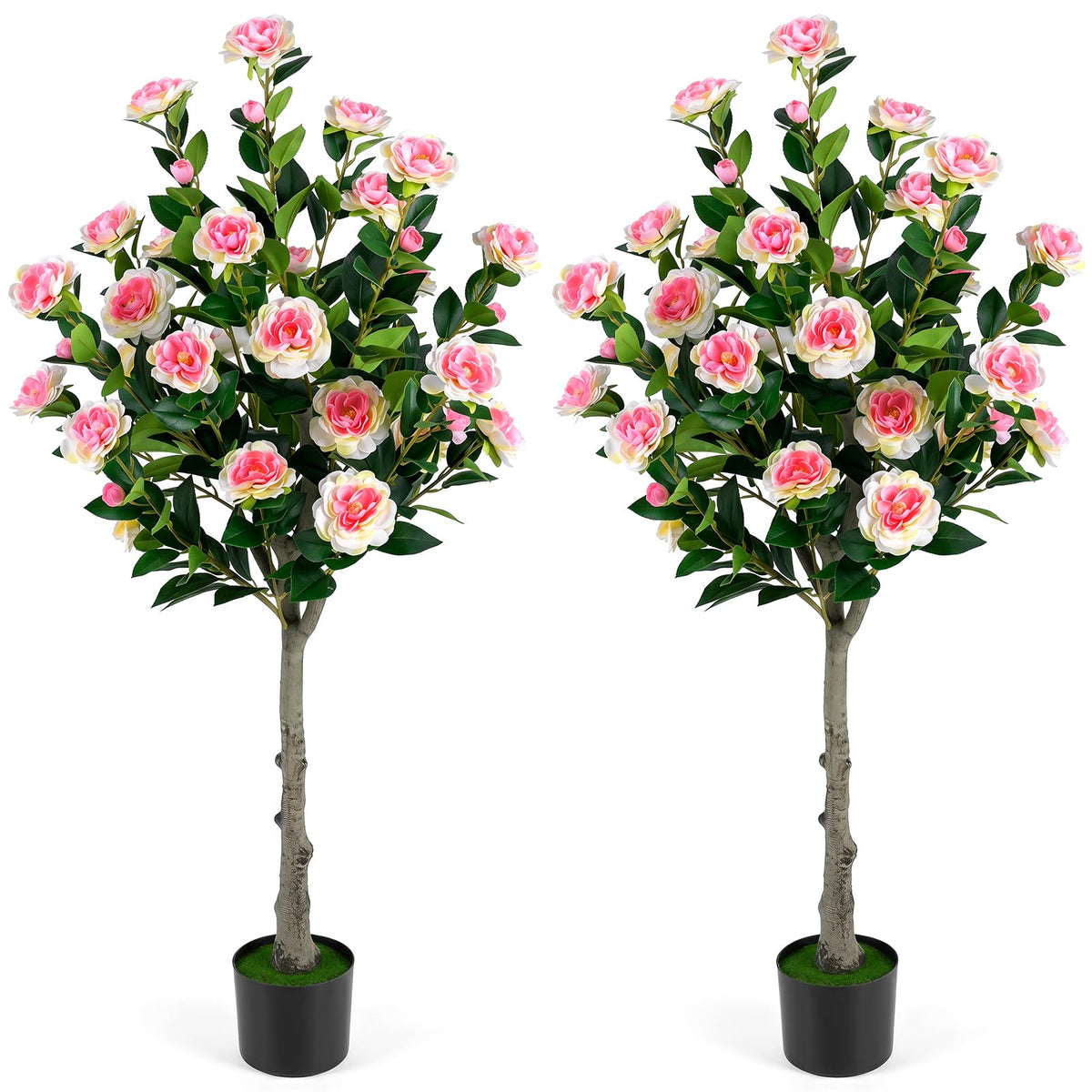 Lucktree 50.5" Artificial Camellia Tree with 27 Camellia Blossoms | Realistic Fake Potted Floral Tree