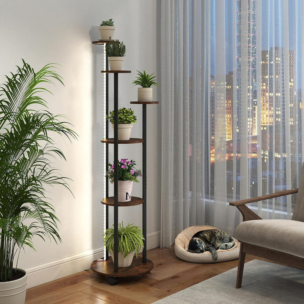 Lucktree 57'' Tall Plant Stand Indoor with Lights & Wheels