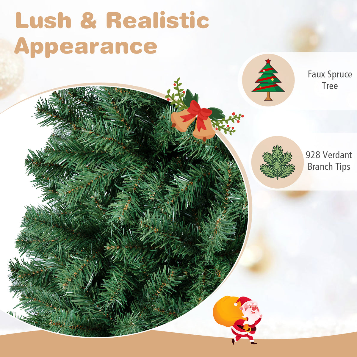 180 CM Artificial Christmas Tree, Hinged, Unlit, Green
