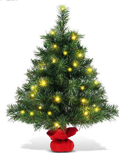 60 CM Tabletop Artificial Mini Christmas Tree W/ Pre-Strung Warm White LED Lights