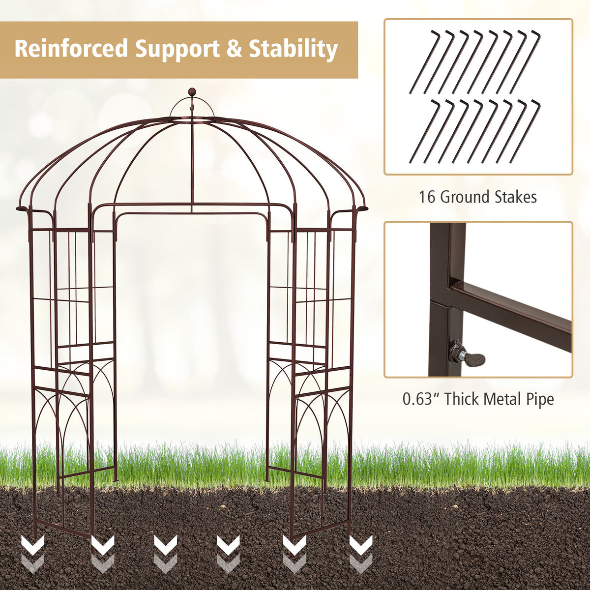 French Style Birdcage Garden Arbor, Heavy-Duty Metal Pergola Pavilion for Climbing Plants