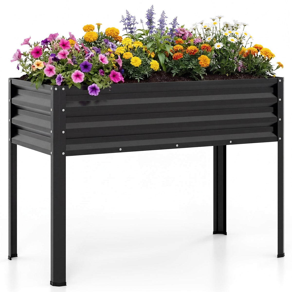 Lucktree 44" x 22" x 32" Metal Large Elevated Planter Box for Vegetable Flower Fruit Herb (1/2)