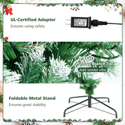 7.5 FT Pre-lit Upside Down Christmas Tree, Snow Flocked Artificial Xmas Tree with 1100 PVC Branch Tips