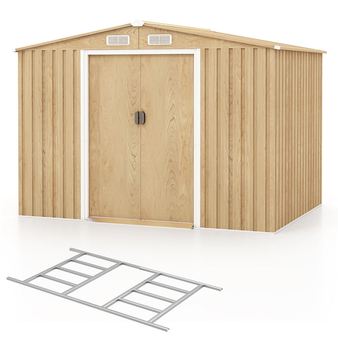 Galvanized Steel Outdoor Storage Shed with Lockable Sliding Doors, 4 Air Vents