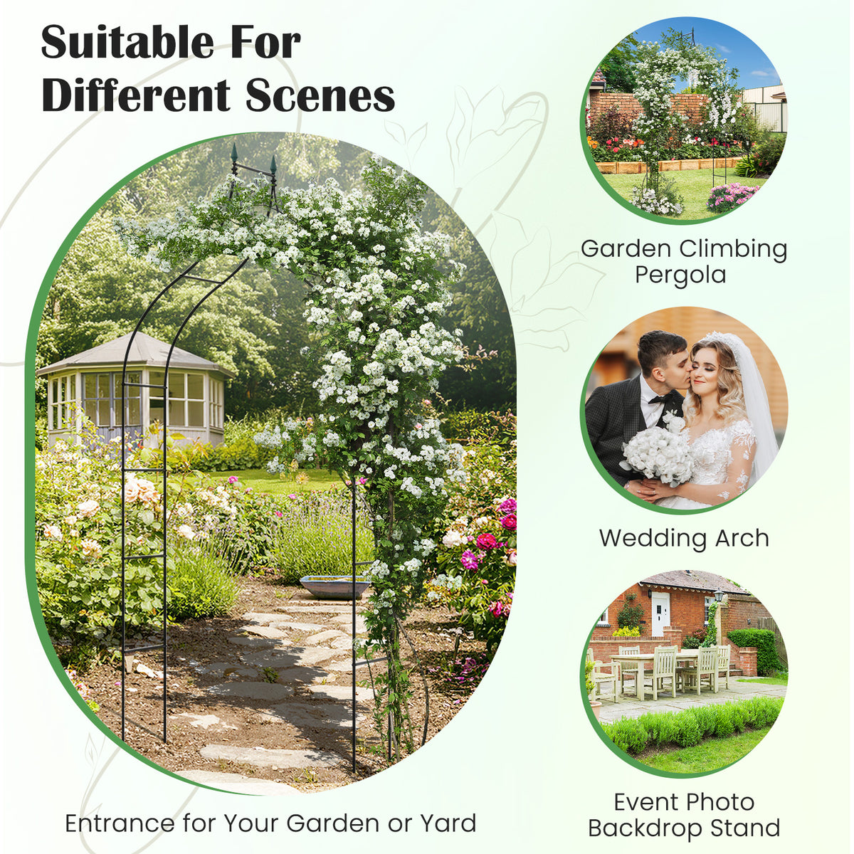 Metal Garden Arch, Rose Garden Arbor for Various Climbing Plant, Outdoor Lawn Backyard