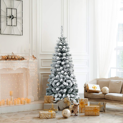 Lucktree Artificial Snow Flocked Christmas Tree, Slim Xmas Snowy Tree for Indoor and Outdoor Use - LucktreeUS