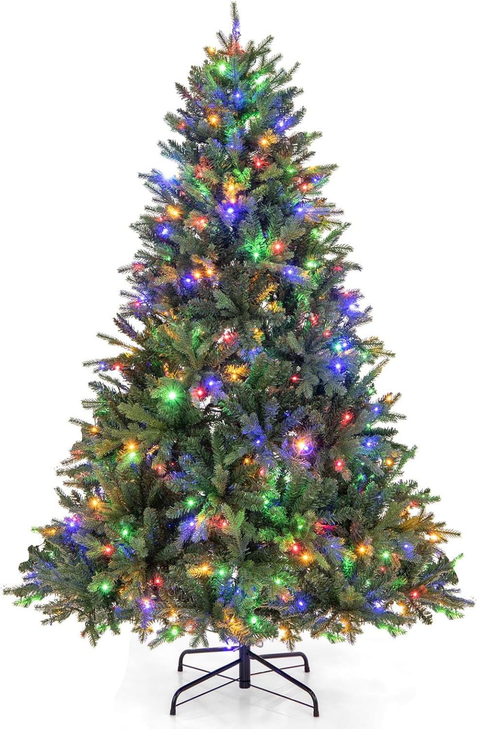 Lucktree Pre-Lit Artificial Christmas Tree, Hinged Xmas Tree with Warm-White & Multi-Color LED Lights