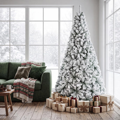 Lucktree 6FT/9FT Artificial Christmas Tree Unlit Flocked Xmas Tree with Full Branch Tips & Folding Metal Stand