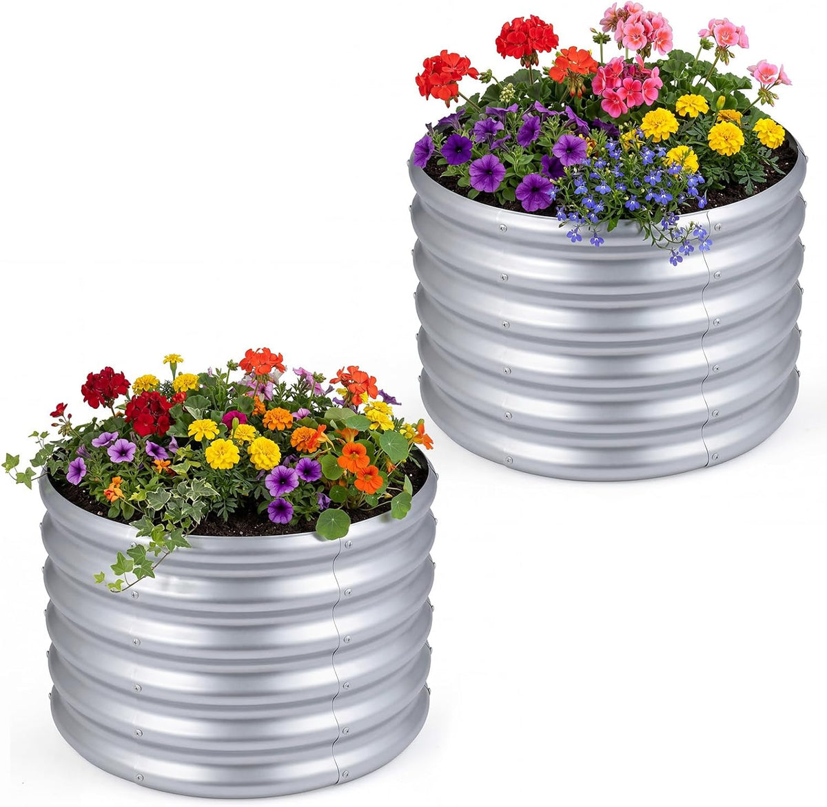 Lucktree Galvanized 2 x 2 x 1.5 FT Round Outdoor Planter Box with Open-Ended Base (1/2)