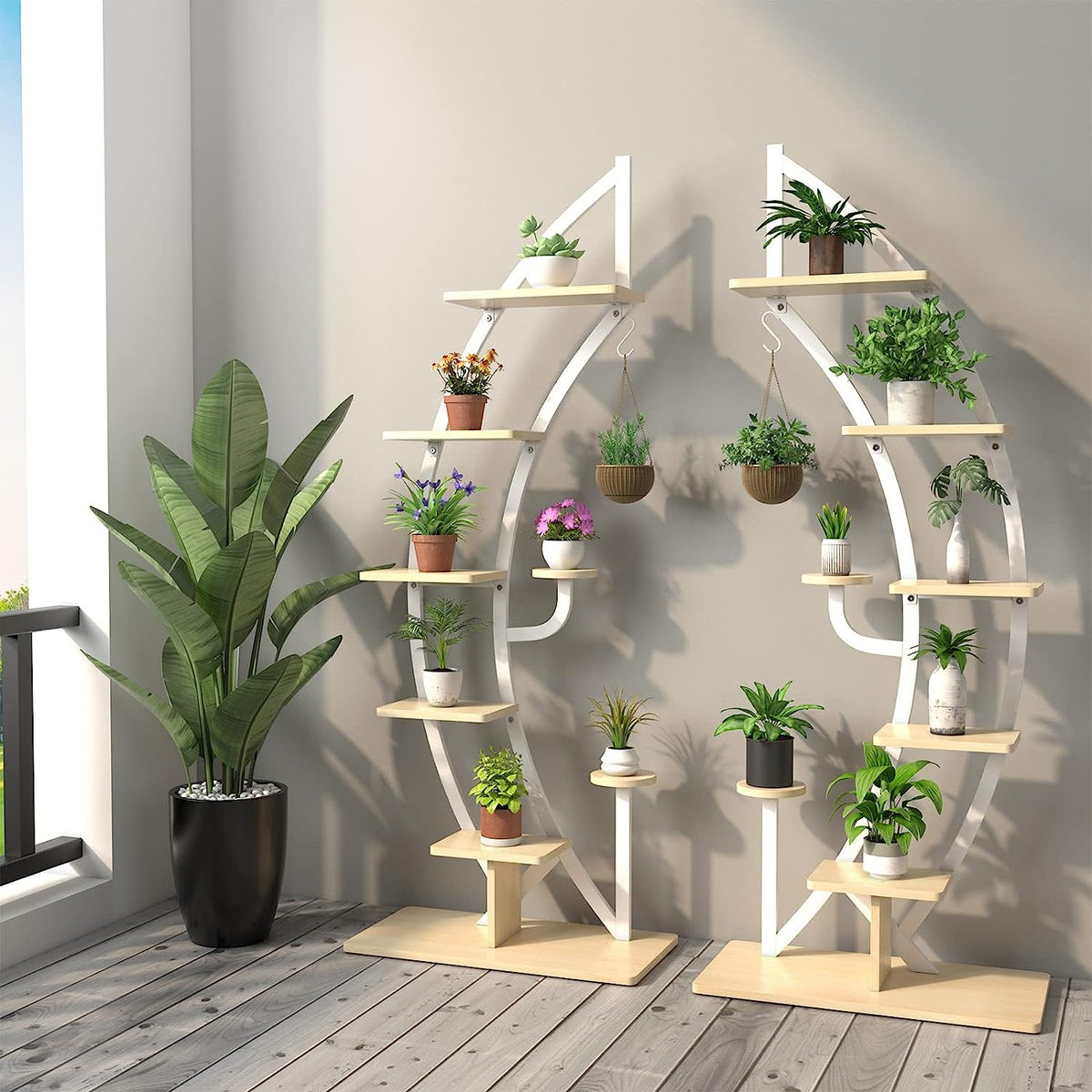 Lucktree 6 Tier Metal Plant Stand Indoor, 61" Half Moon Plant Shelf