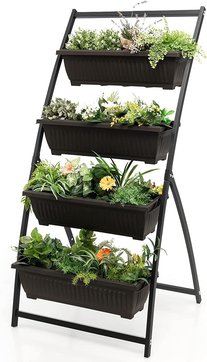 Lucktree 2 Pcs 4.1FT Vertical Raised Garden Bed, 4-Tier Elevated Planter Box