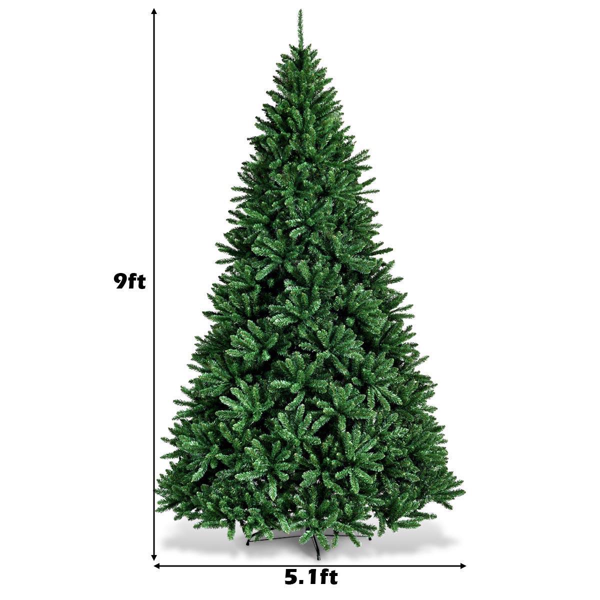 9ft Artificial Douglas Christmas Tree, Unlit Hinged Pine Tree, with 3594 Branch Tips and Solid Metal Stand - LucktreeUS