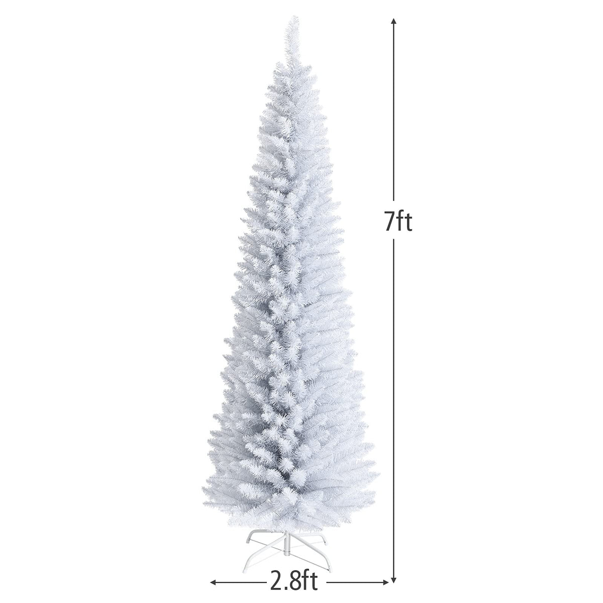 5FT / 6FT / 7FT Pencil Christmas Tree, Artificial Slim White Christmas Tree - LucktreeUS