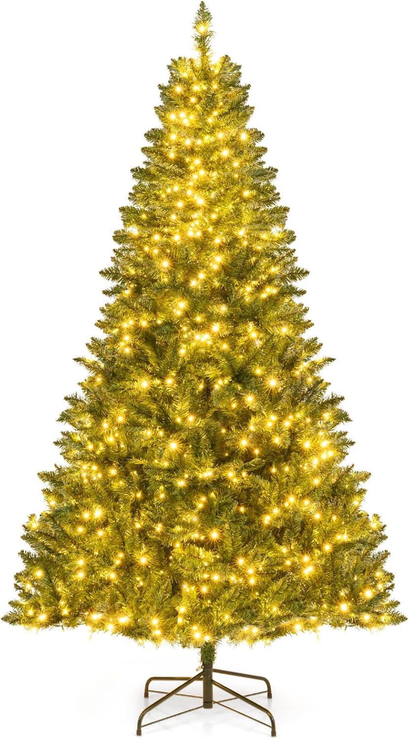 Lucktree Pre-Lit Artificial Christmas Tree with 7 Lighting Modes & Folding Metal Stand