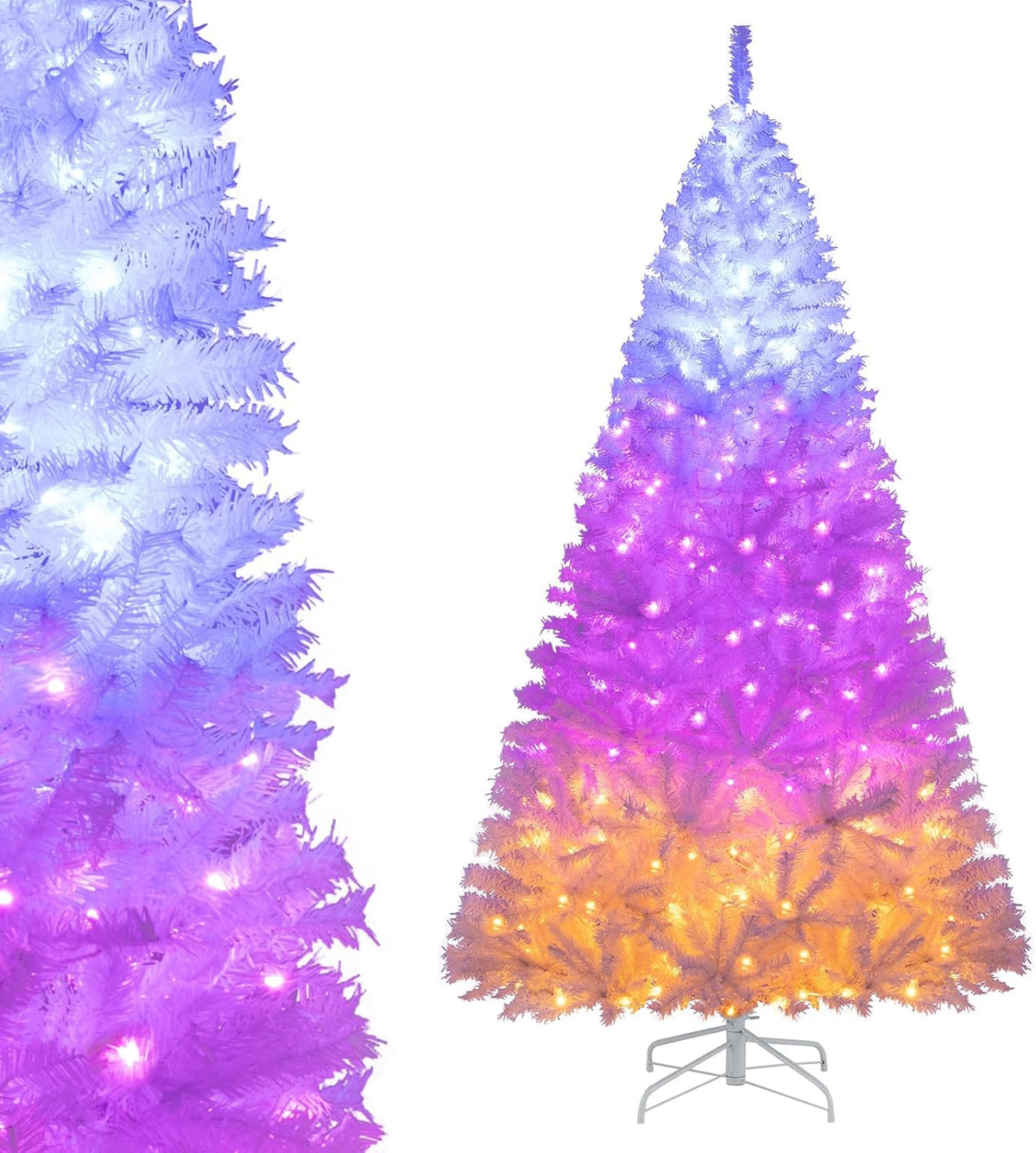 Lucktree White Pre-Lit Artificial Christmas Tree with Warm White & 3-Color LED Lights