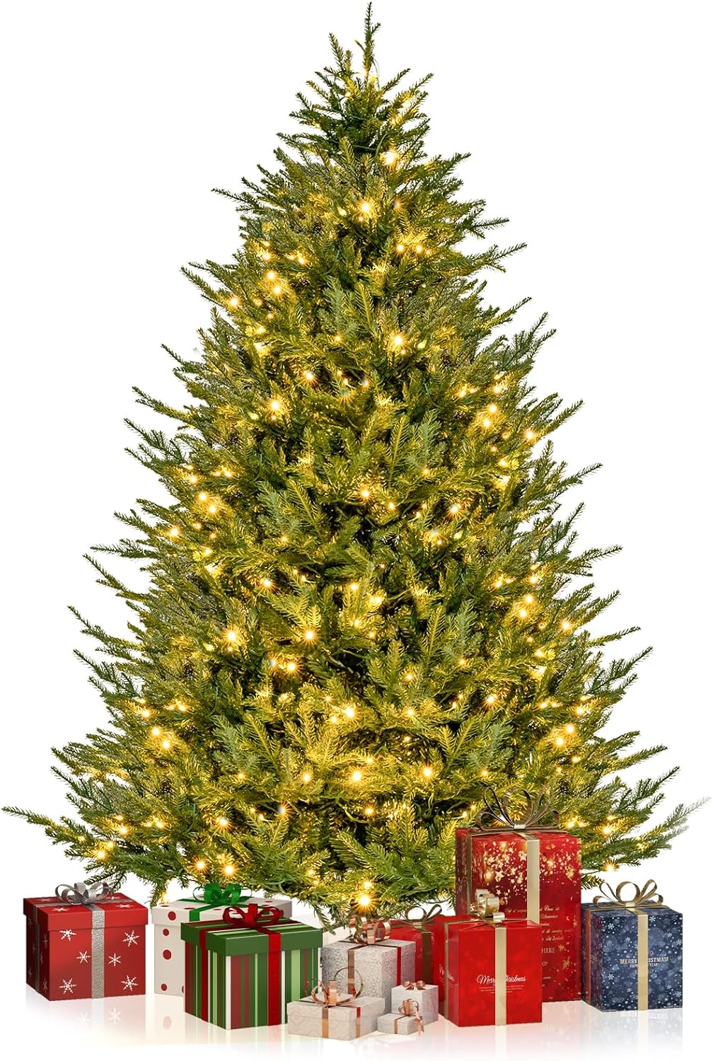 Lucktree 6ft Pre-Lit Artificial Christmas Tree, Hinged Xmas Tree with 280 Warm-White LED Lights