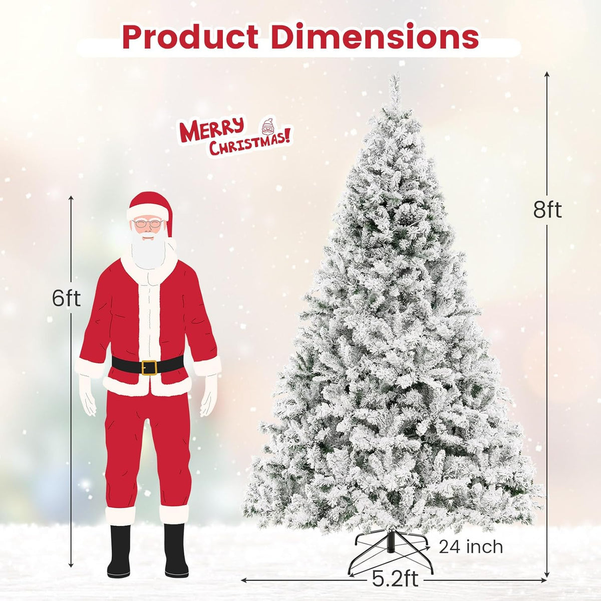 Lucktree 3-Minute-Setup Pre-Lit Snow Flocked Christmas Tree Artificial Hinged Xmas Tree