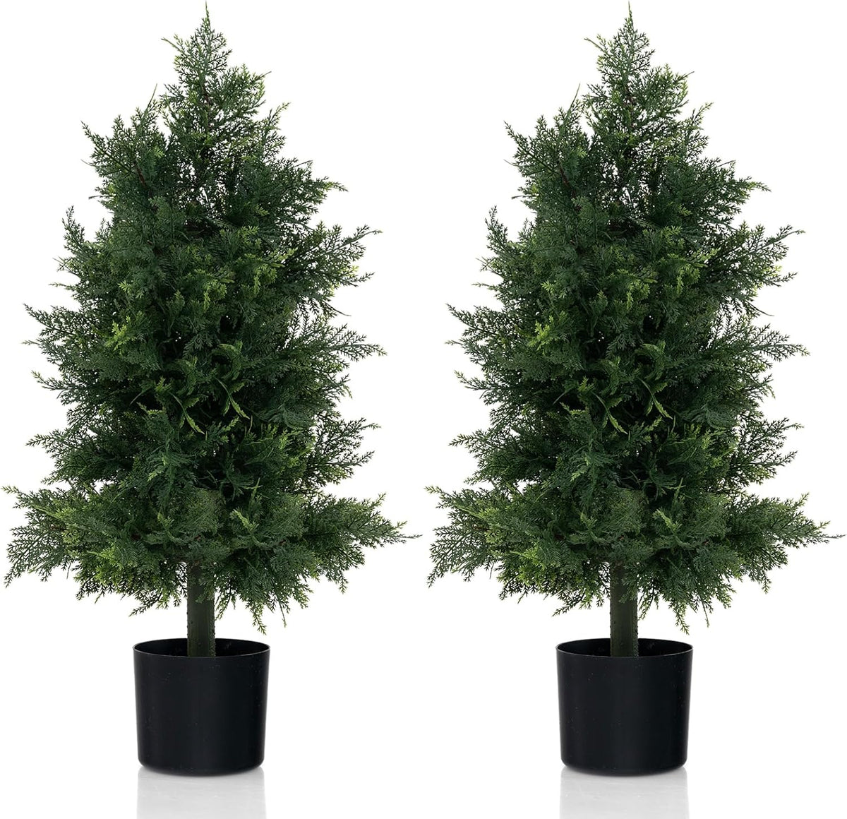 Lucktree 31.5'' Artificial Cedar Topiary Trees for Outdoors, Potted Fake Cypress Trees with Cement Plastic Pot