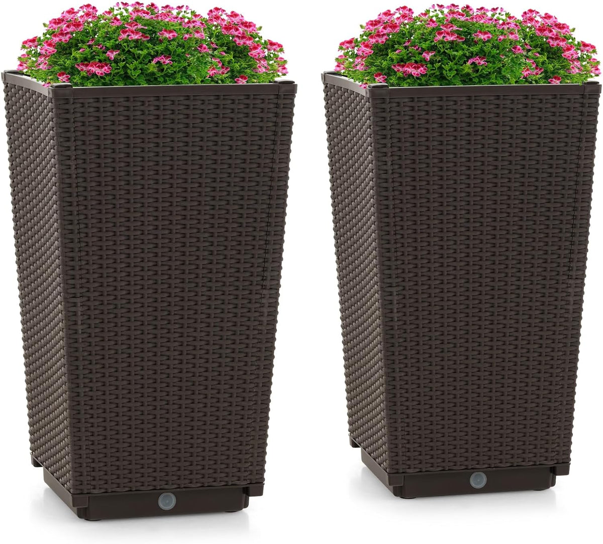 Lucktree Outdoor Wicker Flower Pot Set of 2, 22.5” Tall Planters with Drainage Hole, Self-Watering Tray