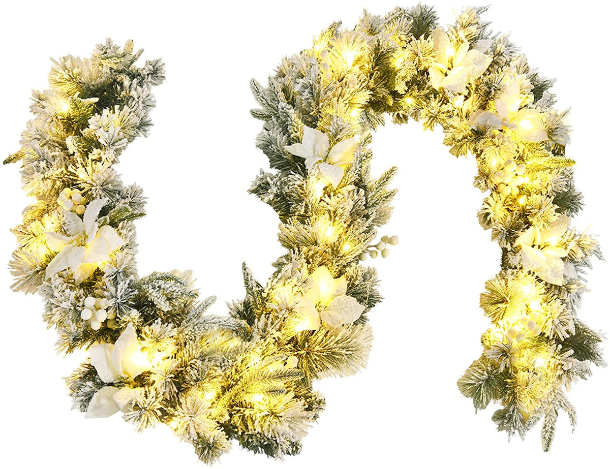 9ft Snow Flocked Christmas Garland with 50 LED Light - LucktreeUS
