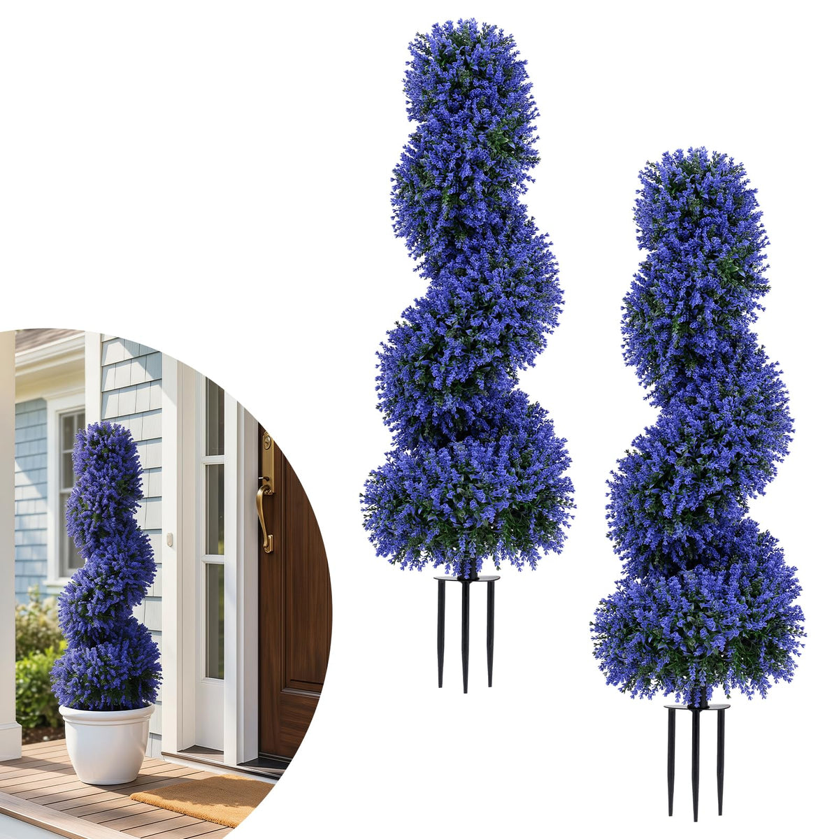 Lucktree 3FT Realistic Fake Rose Bushes Outdoor Faux Plants with Sun Protection & Ground Spikes Set of 2