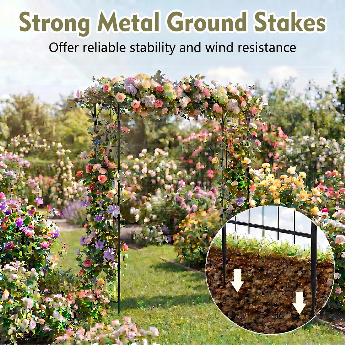 <p>Garden Arbor, 215cm Arch Trellis w/Extended Roof for Climbing Plants Roses Vines