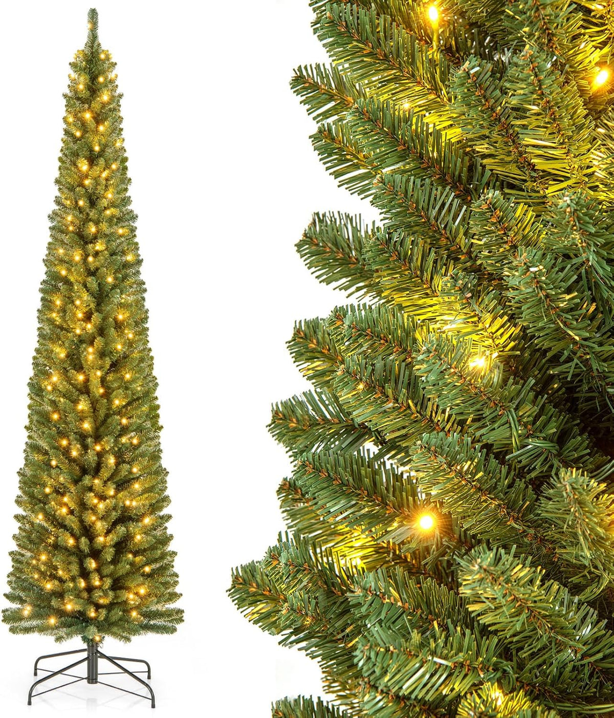 Lucktree Pre-Lit Slim Pencil Christmas Tree Slender Holiday Tree for Home Office Decoration