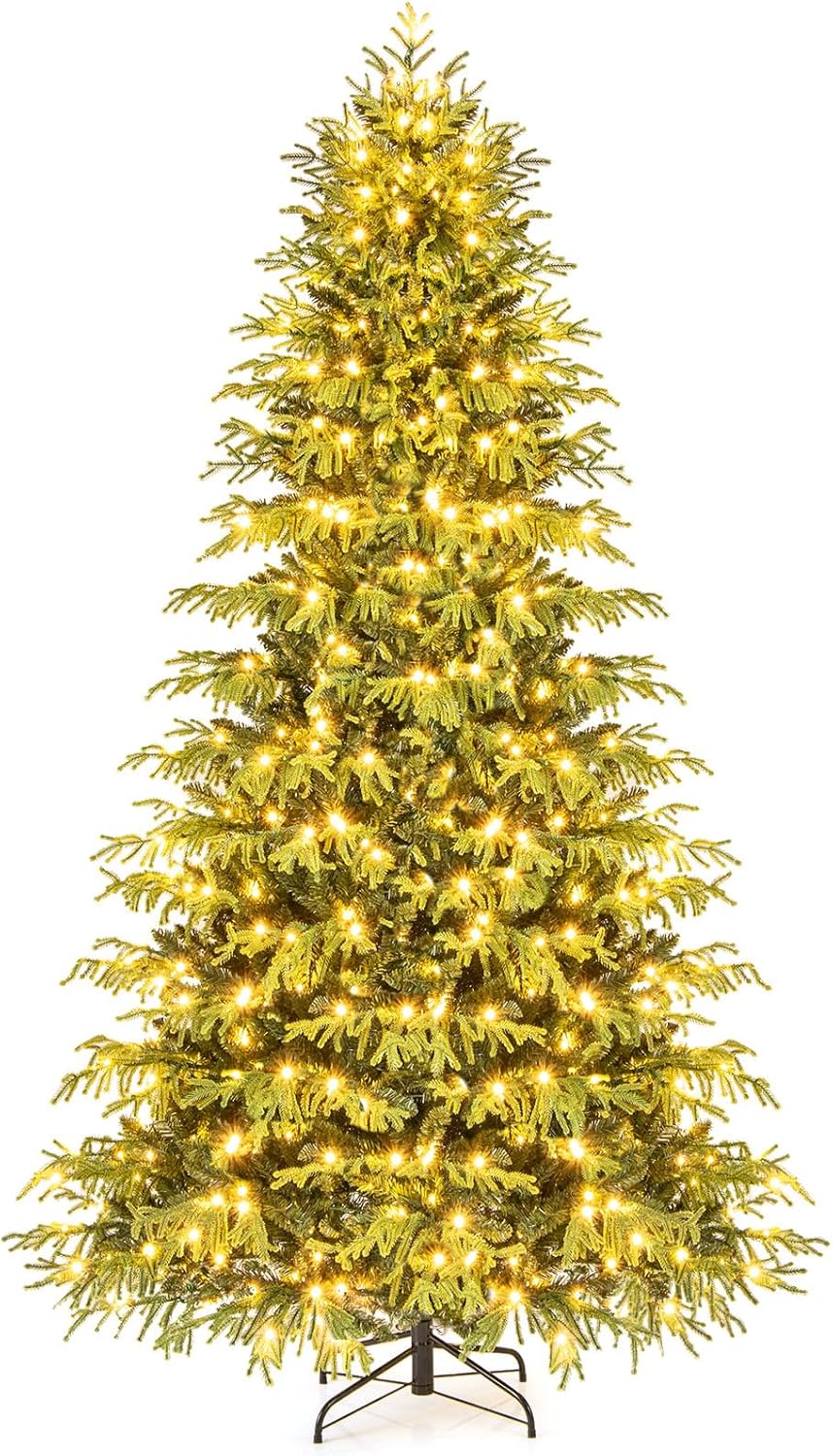 Lucktree Pre-Lit Artificial Christmas Tree with PVC & Soft TPE Branch Tips & Foldable Metal Stand