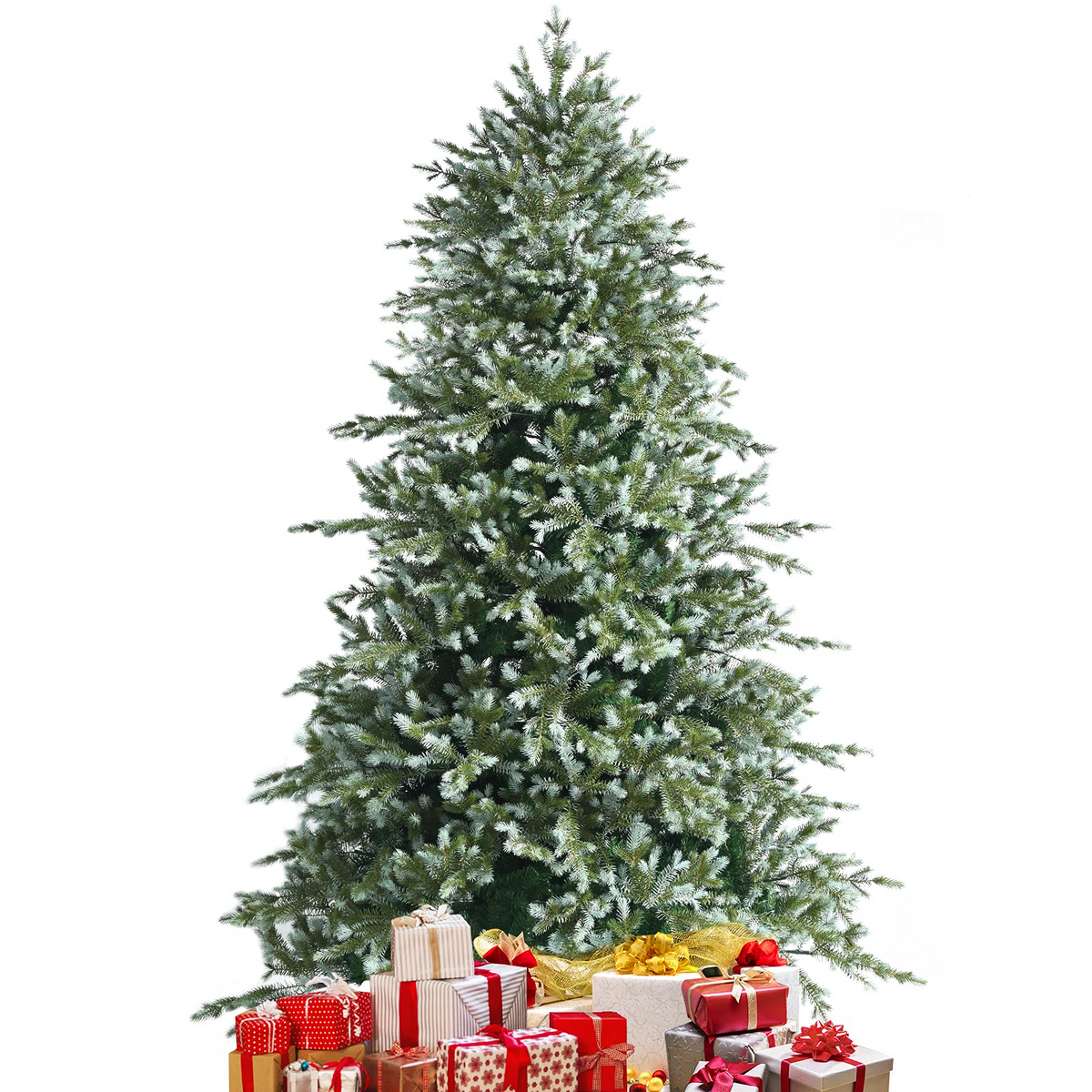 Lucktree 8ft Artificial Christmas Tree, Unlit Hinged Xmas Spruce Tree w/ 1658 Mixed PE & PVC Branch Tips - LucktreeUS