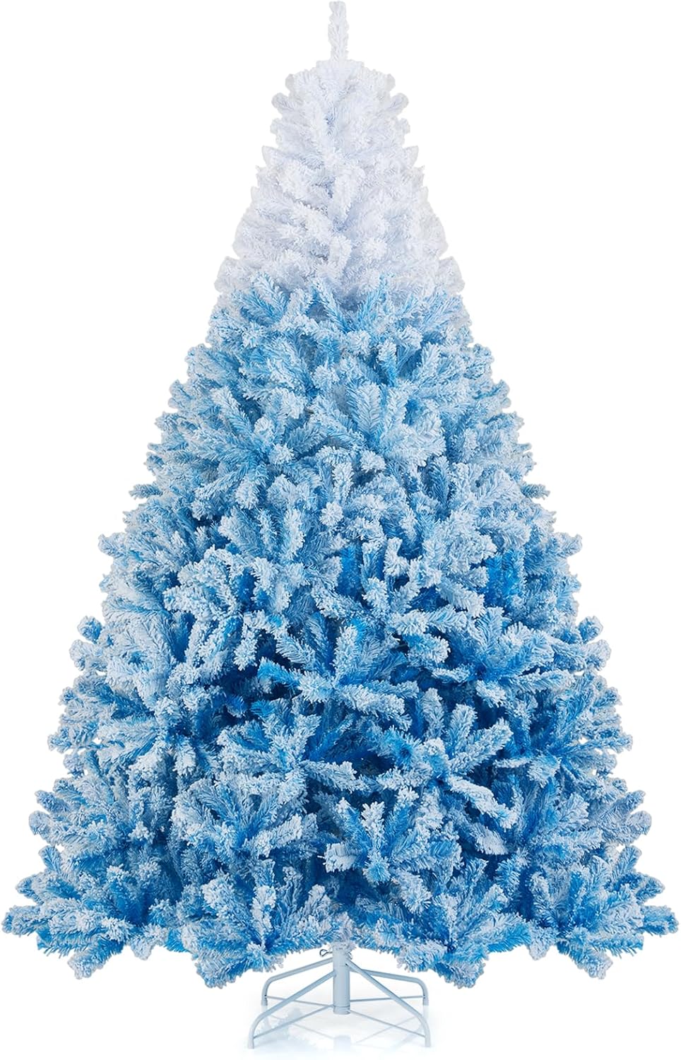 Lucktree Snow Flocked Christmas Tree with Lush Branch Tips & Foldable Metal Stan ( Blue Gradient & White )