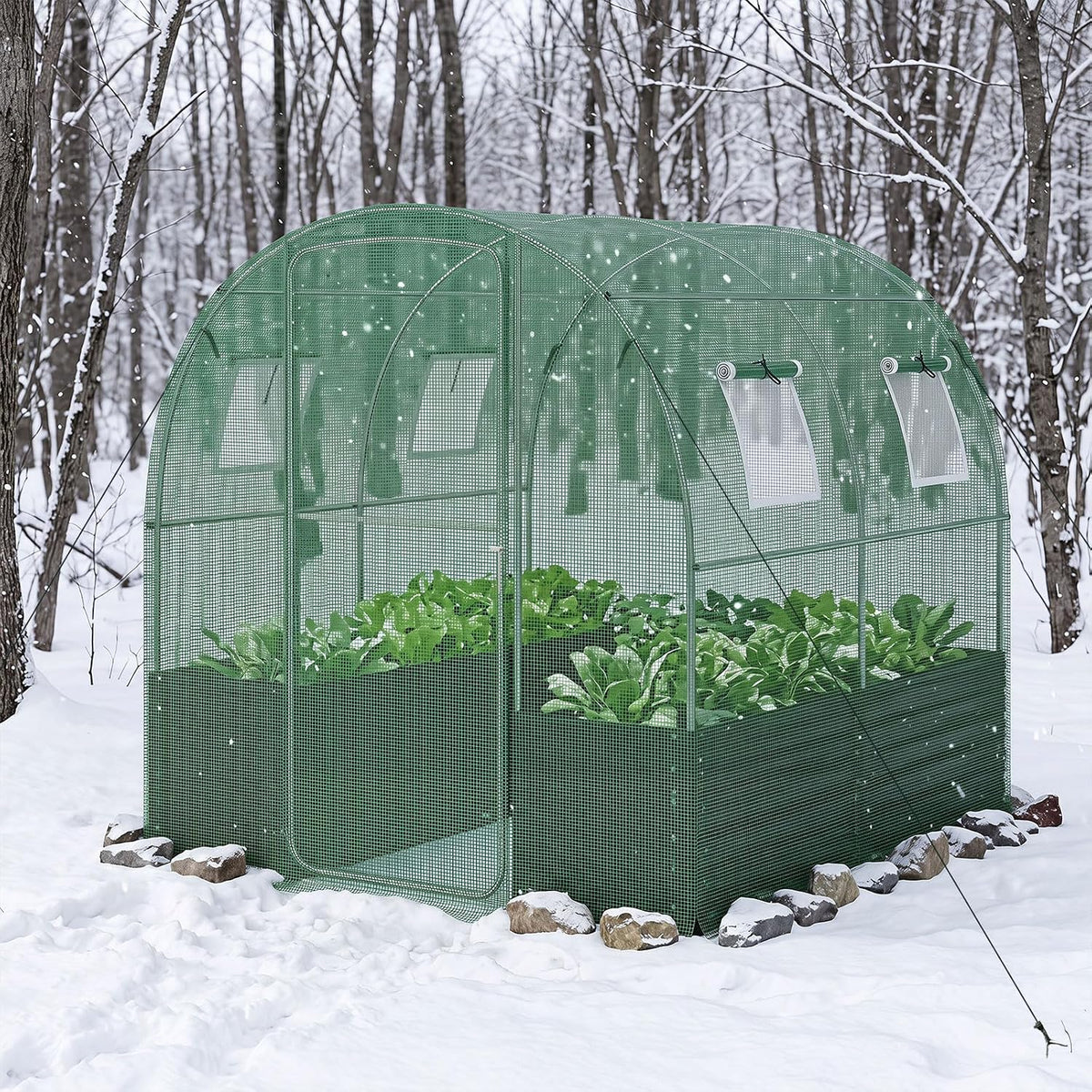 Lucktree 6.5 x 6.5 Ft Walk-in Greenhouse with Raised Garden Bed | Plant Hot House with Galvanized Steel Frame