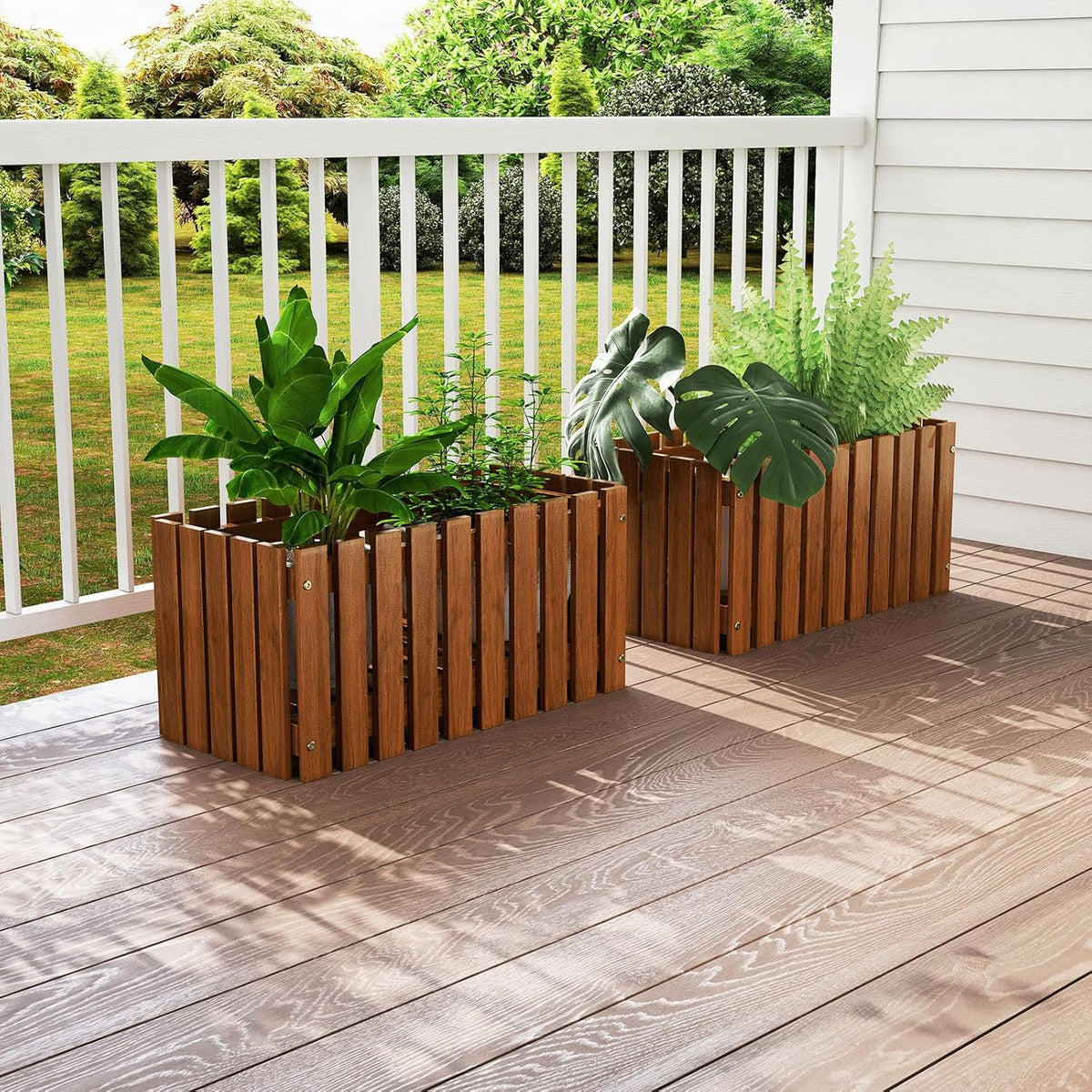 Lucktree Slat Style Planter Box Wood Raised Garden Bed for Growing Vegetables Flowers Herbs