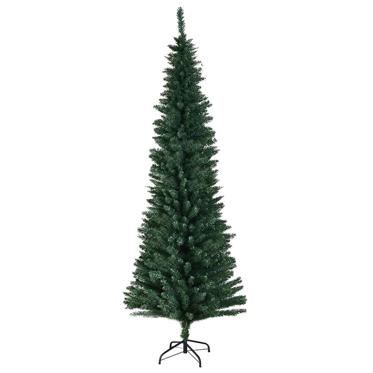 5/6/7/8/9 FT Slim Pencil Artificial Christmas Tree, Unlit Green Xmas Tree with Lush PVC Branch Tips