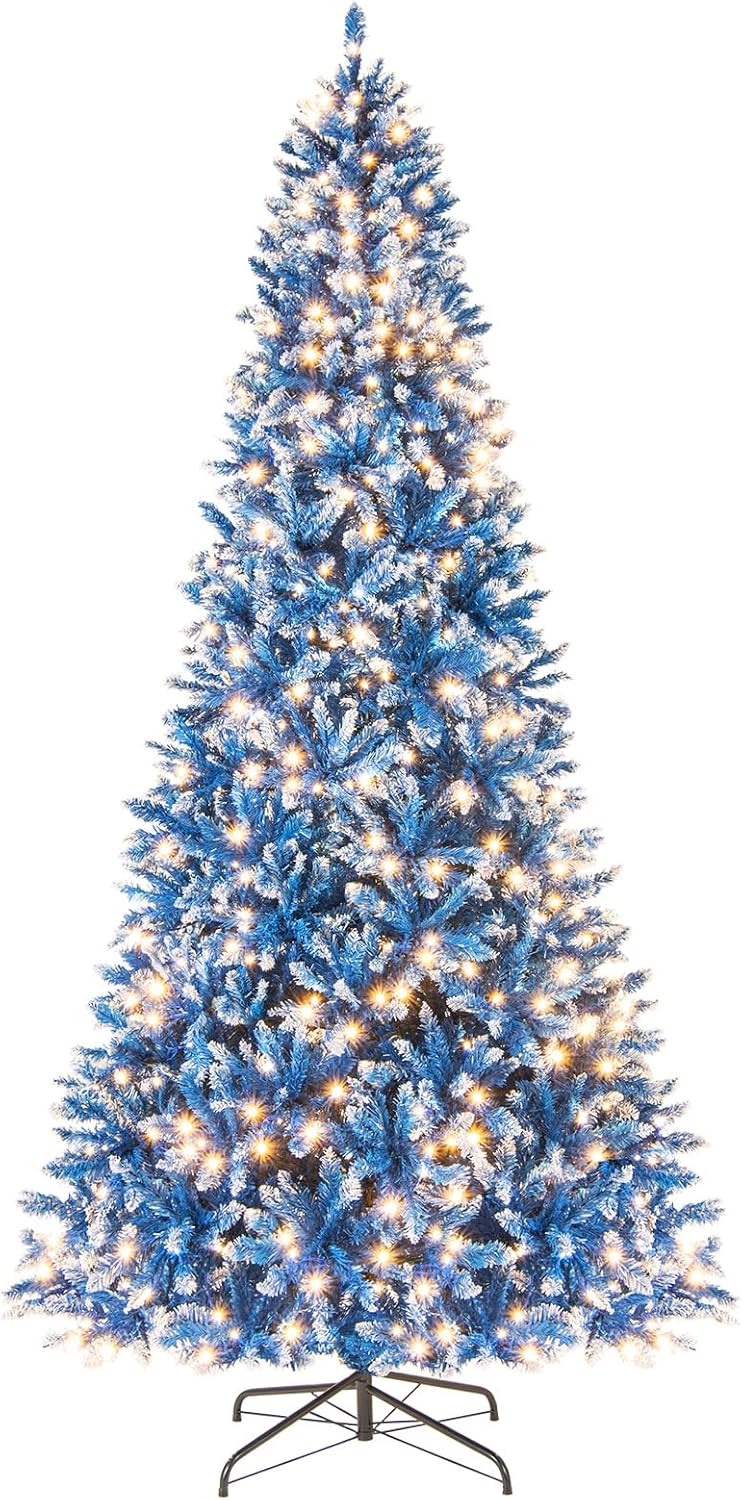 Lucktree Blue Hinged Xmas Tree with Frosted PVC Branch Tips & Warm White LED Lights