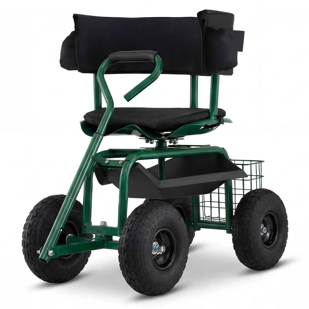 Lucktree Cushioned Rolling Garden Cart Scooter with Storage Basket and Tool Pouch