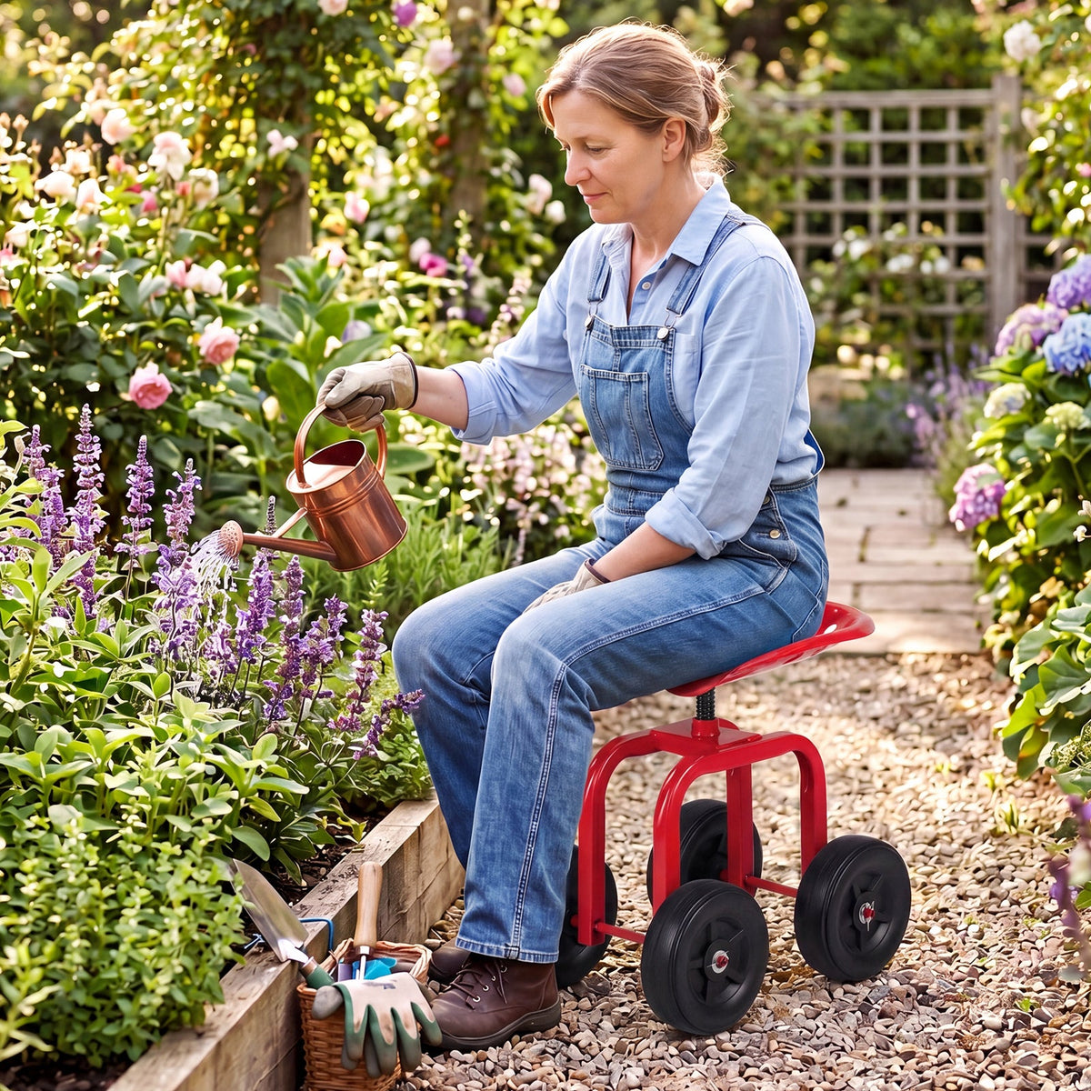 Lucktree Garden Cart, Rolling Workseat with 4 Wheels, Garden Stool 360-degree Swivel Work Seat & Adjustable Heigh