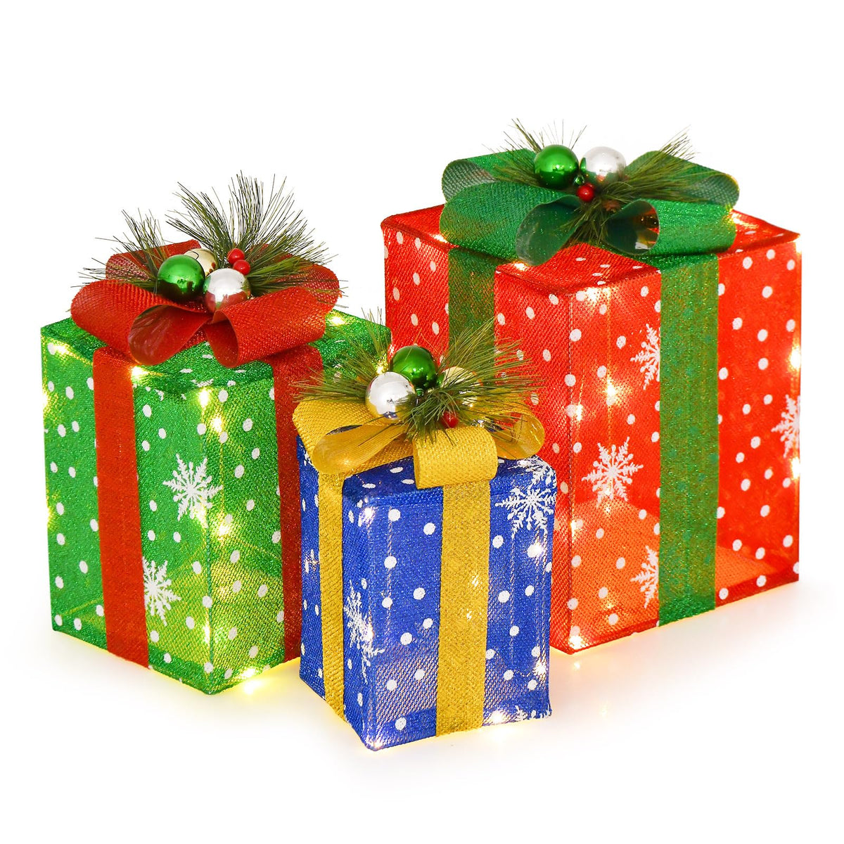 Lucktree Set of 3 Lighted Christmas Boxes Decoration, Lighted Present Boxes Set with Exquisite Boxes