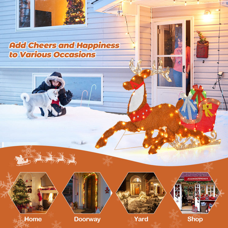 Lucktree 5.6 FT Lighted Christmas Reindeer with Sleigh Decoration