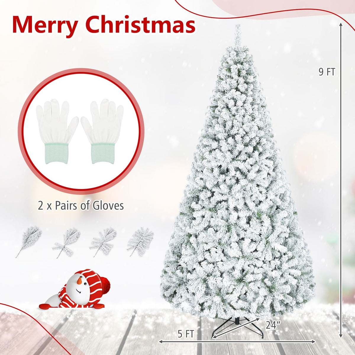 Lucktree 6FT/9FT Artificial Christmas Tree Unlit Flocked Xmas Tree with Full Branch Tips & Folding Metal Stand