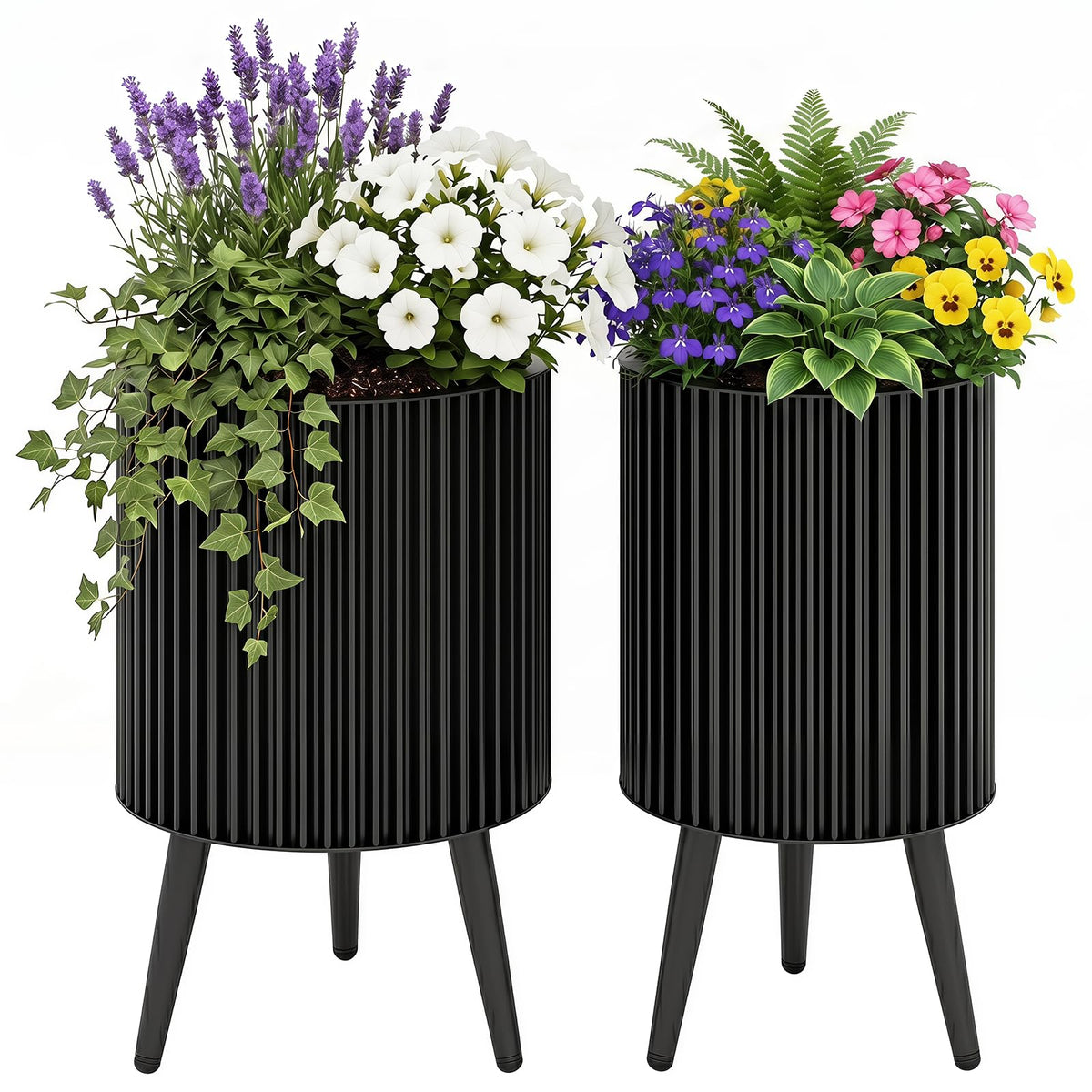 Lucktree Set of 2 Flower Pots with Stand with Drainage Holes
