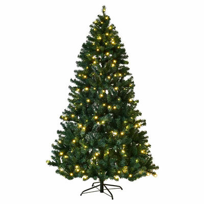 7/7.5/8 FT Pre-Lit Artificial Christmas Tree, Hinged Holiday Xmas Tree w/ 1096/1346/1438 Lush PVC Branch Tips