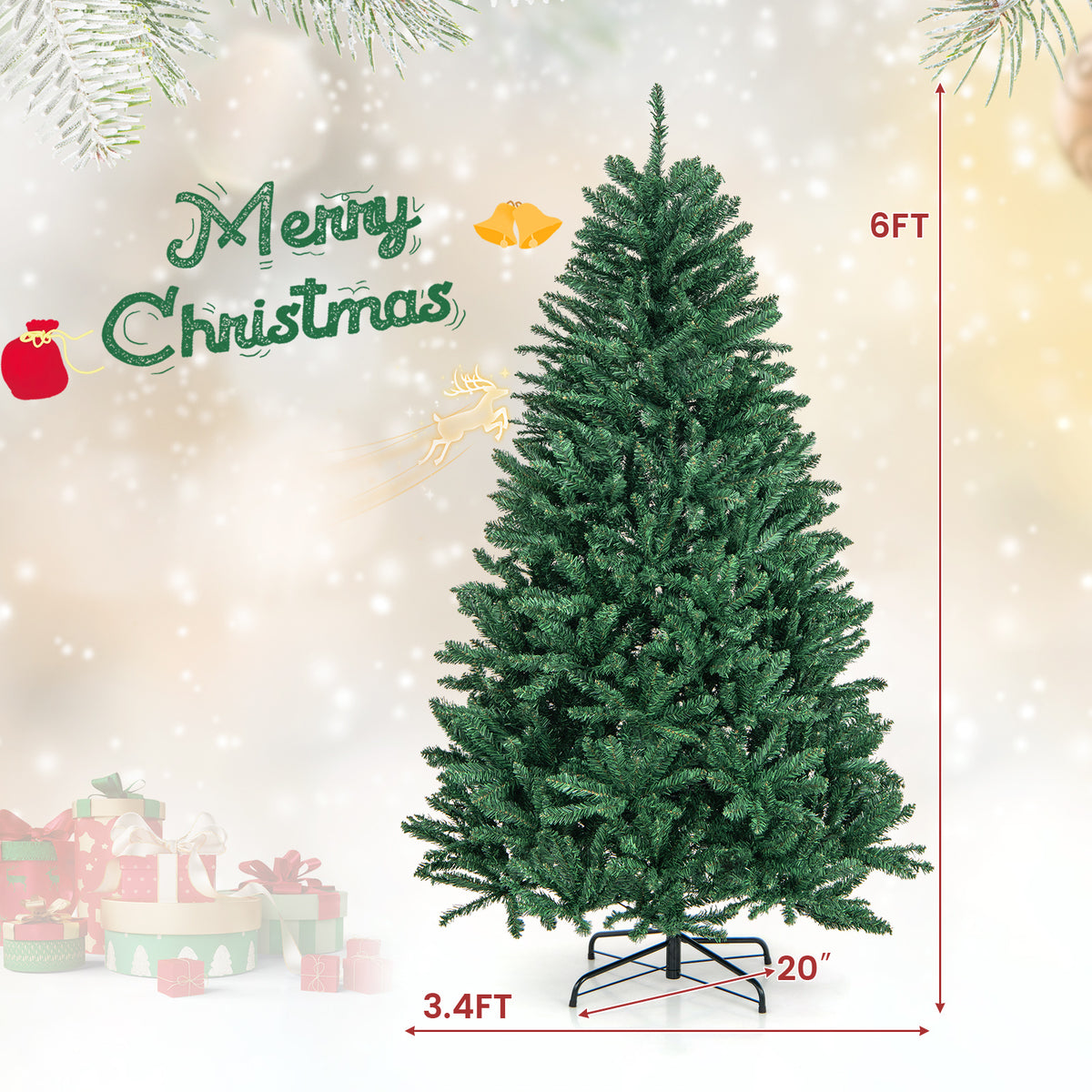 LuckTree Hinged Christmas Tree PVC Artificial Tree Home Holiday Décor w/Metal Stand (7.5 FT)