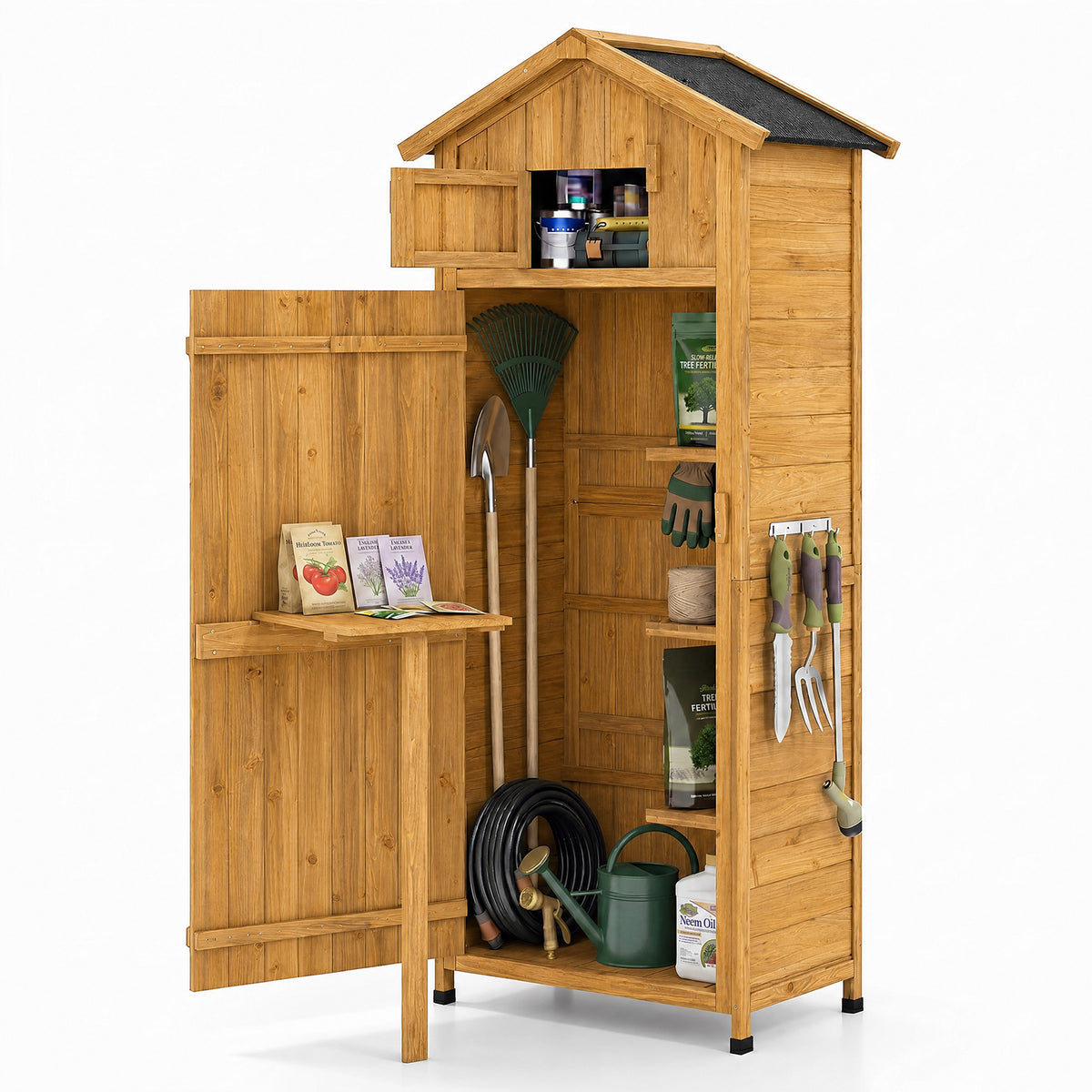 Outdoor Storage Shed, 70" Vertical Garden Shed Cabinet, Gray