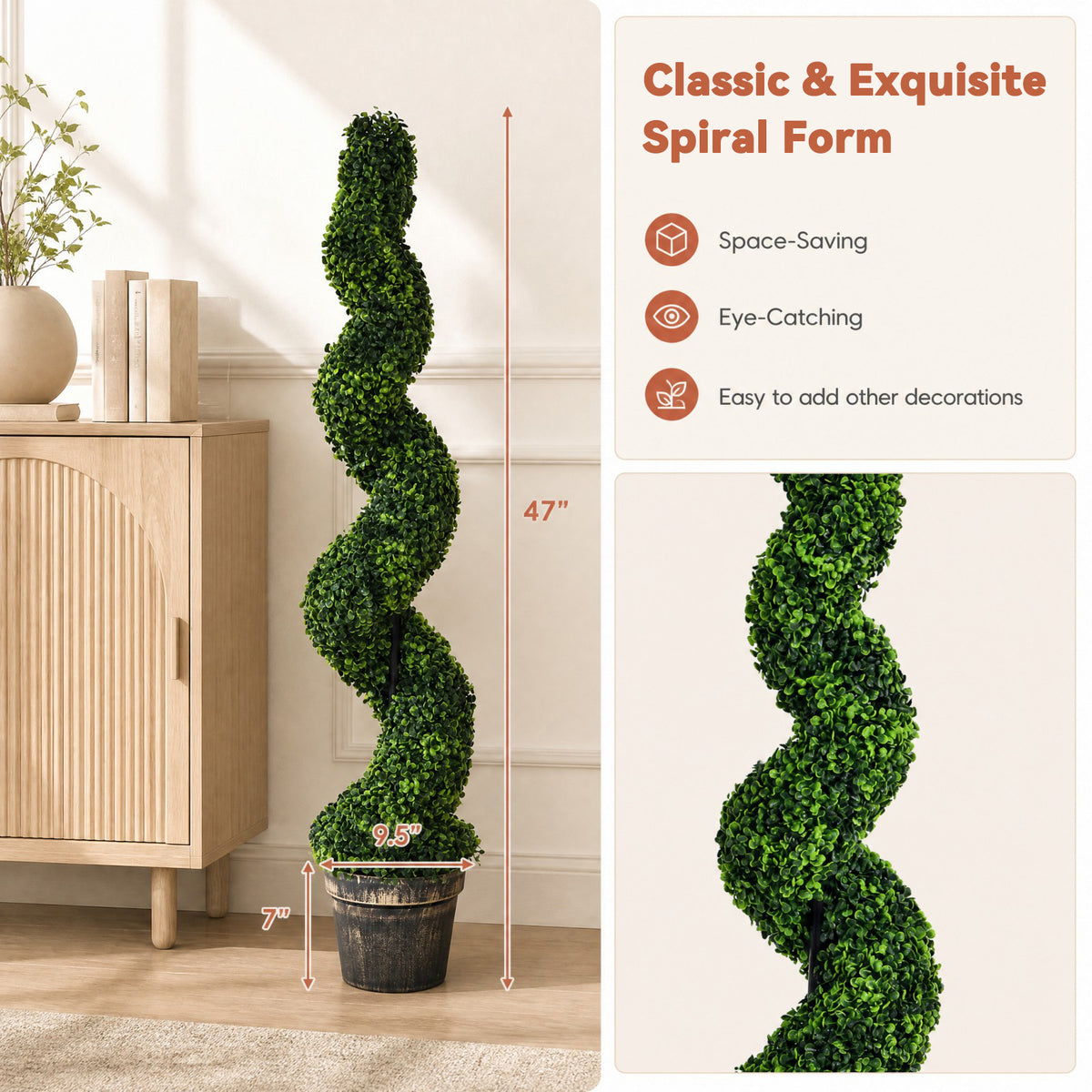 4ft Faux Boxwood Topiary Tree, Spiral Sun-Protected Potted Fake Plant with Cement-Filled Plastic Pot