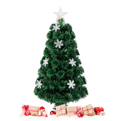 3FT Pre-Lit Optical Fiber Christmas Artificial Tree with Multicolor LED Lights and Snowflakes