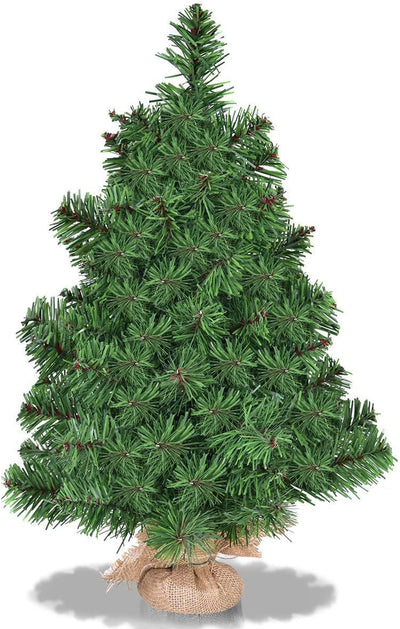 3ft Mini Artificial Christmas Tree, Tabletop Spruce Christmas Tree with New PVC Material and Cement Base
