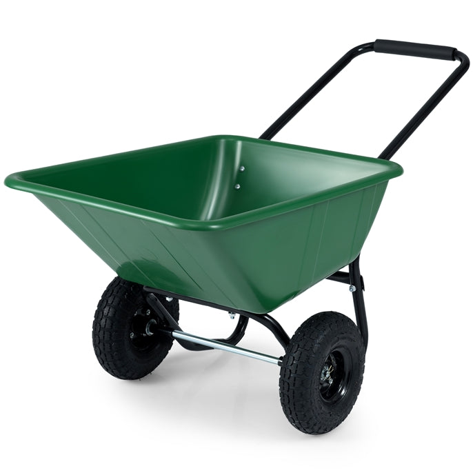21-Gallon Dual-Wheel Wheelbarrow, Heavy-Duty Utility Cart with Pneumatic Tires and Foldable Handle