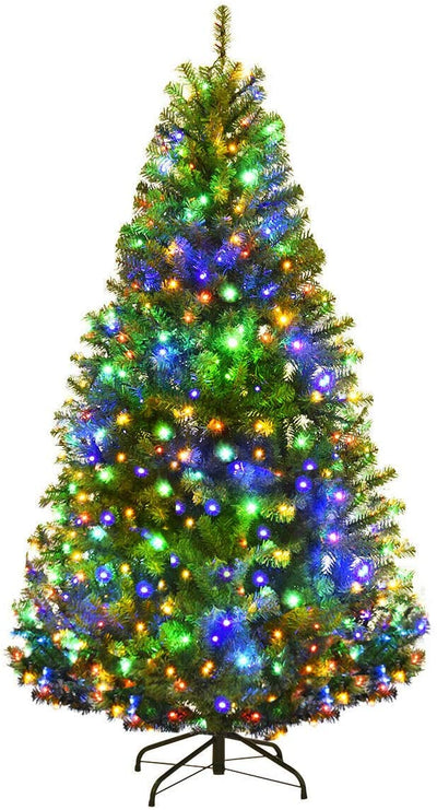 4/5/6/7/8/9 FT Pre-Lit Artificial Christmas Tree w/ 100/150/350/500/750/1000 Warm White & Multicolored LED Lights