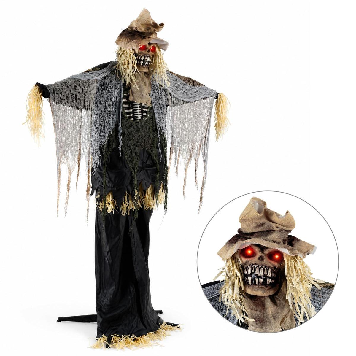Lucktree 7.3 FT Animated Halloween Standing Skeleton Scarecrow Decoration