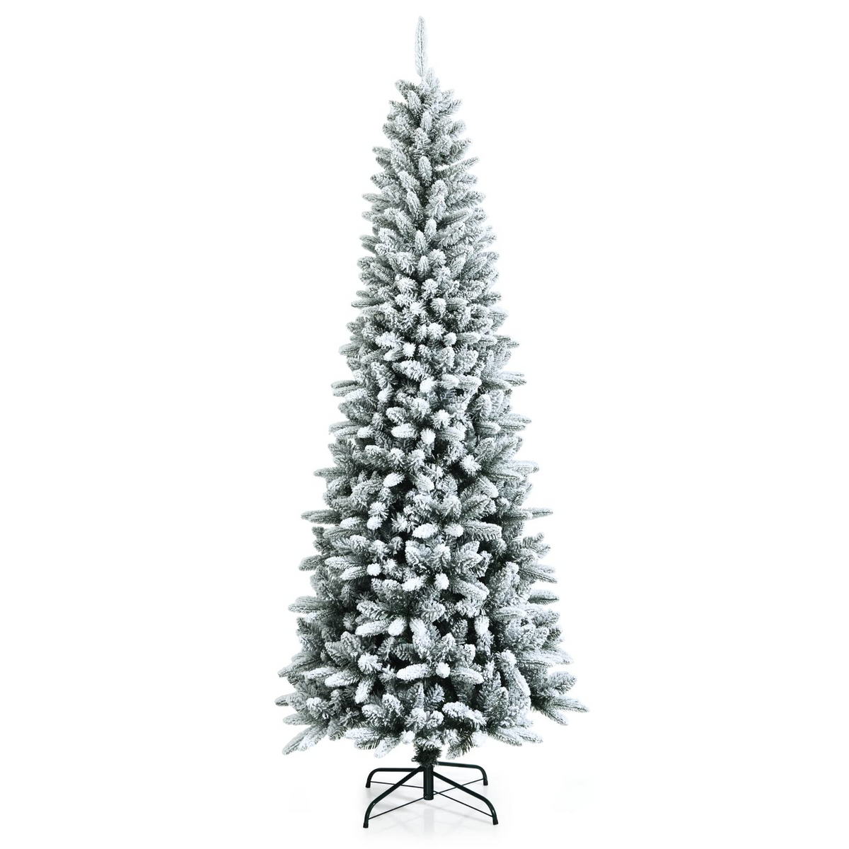 Lucktree Snow Flocked Pencil Christmas Tree, Hinged Artificial Slim Xmas Tree - LucktreeUS